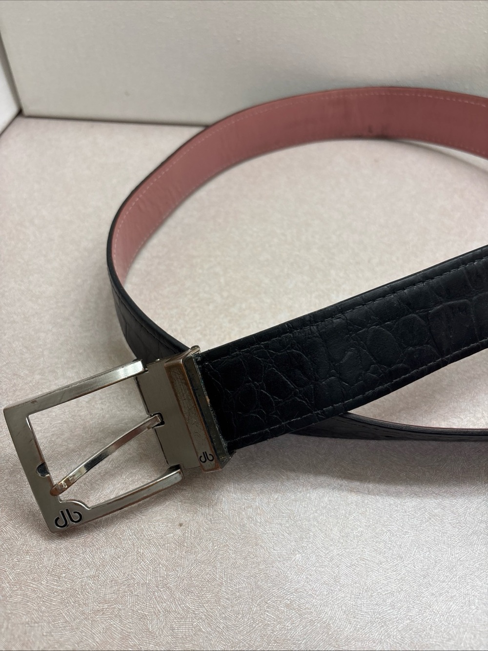 Druh Black / Pink Leather Belt Golf Silver Buckle Men's 34 Handmade In Thailand
